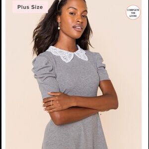 Francesca Holiday Collared Grey Short Sleeve Dress - Size Medium